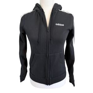 Adidas Womens Small Black Zip Up Hoodie Jacket White Stripe Athletic